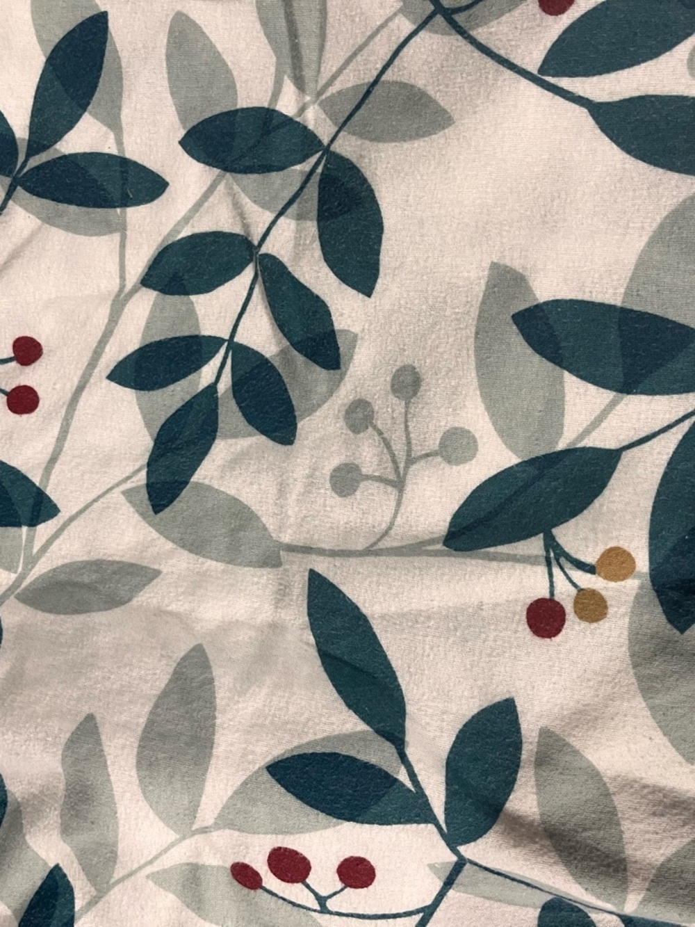 The Company Store Queen Teal Velvet Flannel Duvet Cover Leaves and Berries - Picture 9 of 9